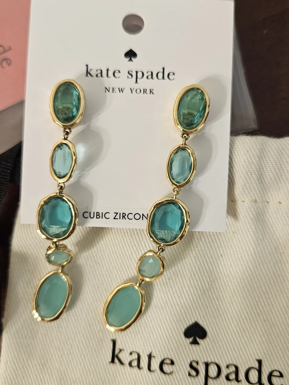 kate spade Gold-Tone Green Teal Multi-Stone Drop Earrings
